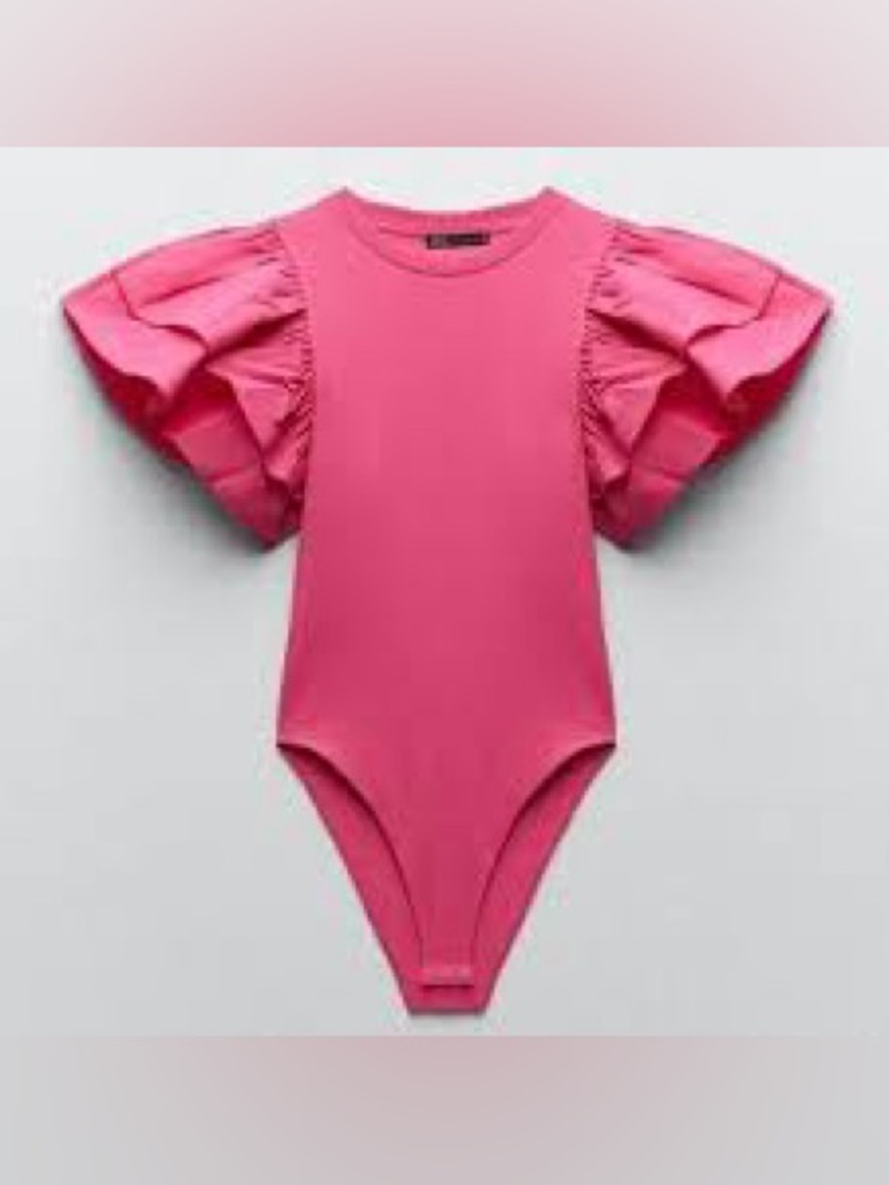 Zara Hot Pink Ribbed Knit Puff Sleeve Bodysuit